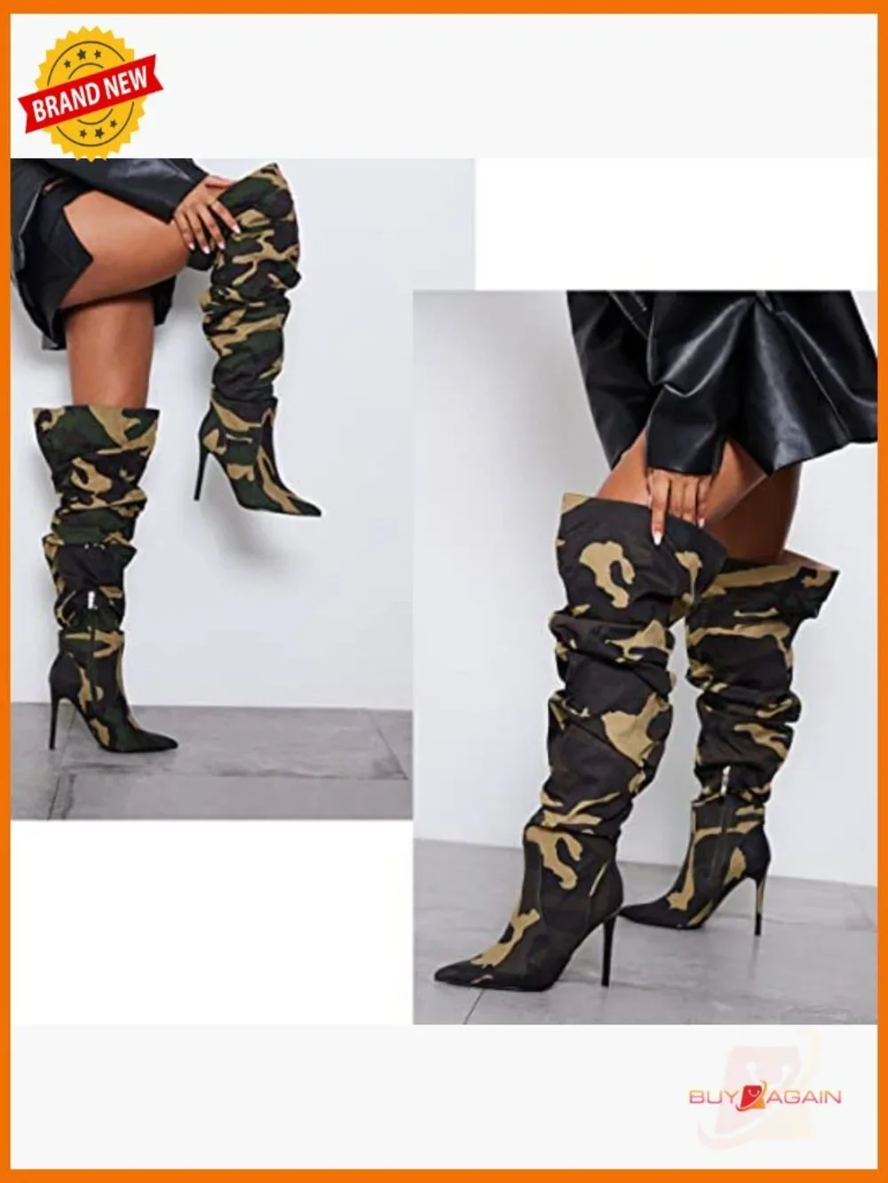 Thigh High Boots with 3.9 Inch Heel, Synthetic Material, Side Zipper Closure